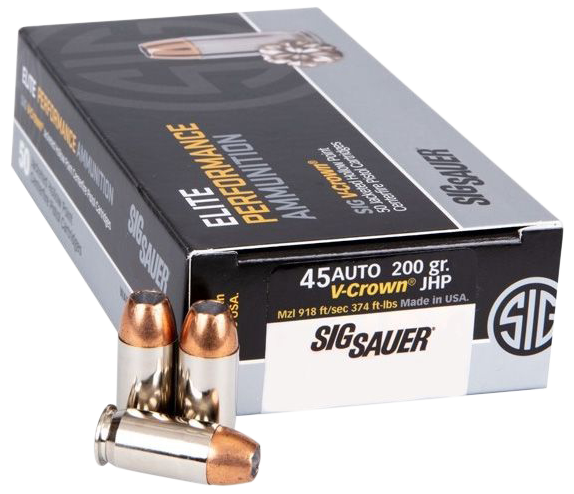 Sig Sauer V-Crown .45 ACP Jacketed Hollow Point, 200 Grain (20 Rounds) - E45AP1-50