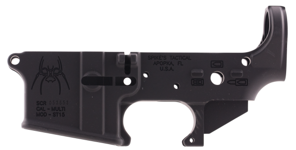 Spikes STLS019 Stripped Lower Spider w/Bullet Markings AR-15 Multi-Cal Blk