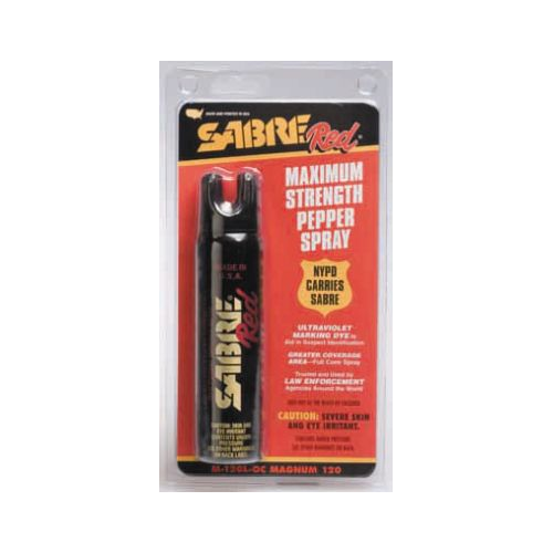 SABRE Red 4.36 oz locking top magnum 120  Features:    1.8 oz Magnum 60  Projects 12 Feet  Heavy Cone â€” Greater Respiratory Affect  Contains Approximately 20 Shots