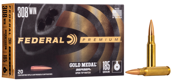 Federal Cartridge Gold Medal Match Grade .308 Winchester/7.62 NATO Open Tip Match, 185 Grain (20 Rounds) - GM308BH185