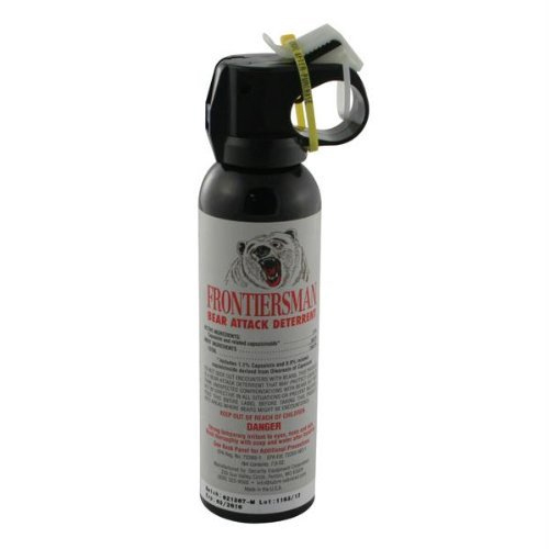 FRONTIERSMAN 7.9 oz bear spray  Features:    Heavy Fog Delivery  2.0% CRC - Maximum Strength  30 Foot Range  Glow-In-The-Dark Safety