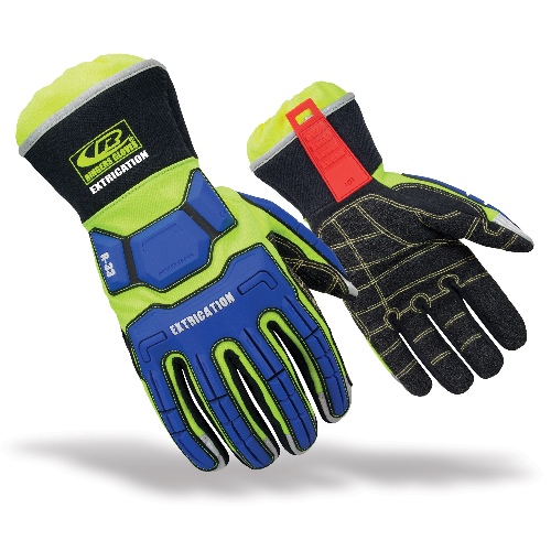 Hybrid Extrication Hi-Vis XL  Hybrid Extrication Glove  Features: ResqLoc Grip System: Flexible, deeply textured, oil-, heat-, and cut-resistant Armortex Kevlar palm, thumb, and fingers; gel-padded and Kevlar stitched thread to provide exceptional protect