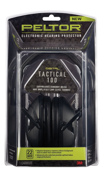 3M Peltor 92493 Tactical 100 Earmuffs NRR 22 dB Battery Operated Black