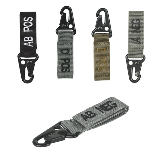 Embroidered Blood Type Tags with Velcro and Metal Clip Blood Type: O Pos Color: Black