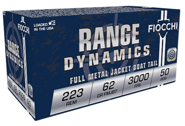 Fiocchi Ammunition Range Dynamics .223 Remington Full Metal Jacket Boat Tail, 62 Grain (50 Rounds) - 223C