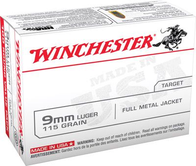 Winchester 9mm Full Metal Jacket, 115 Grain (100 Rounds) - USA9MMVP