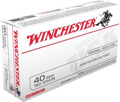 Winchester .40 S&W Jacketed Hollow Point, 180 Grain (50 Rounds) - USA40JHP