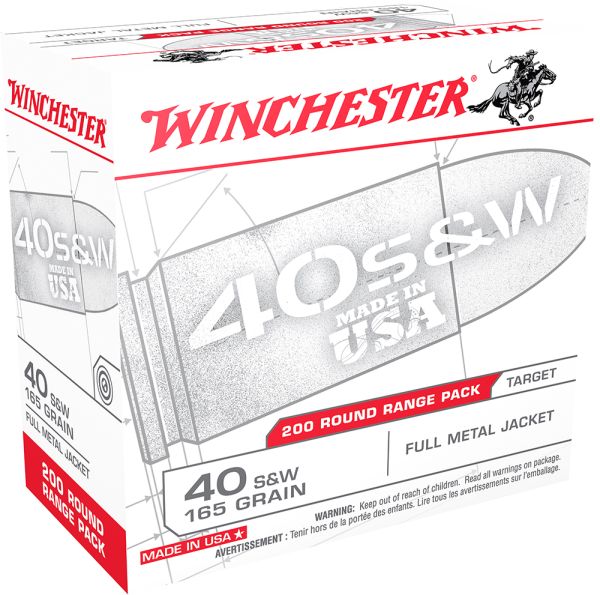 Winchester Ammunition .40 S&W Full Metal Jacket, 165 Grain (200 Rounds) - USA40W