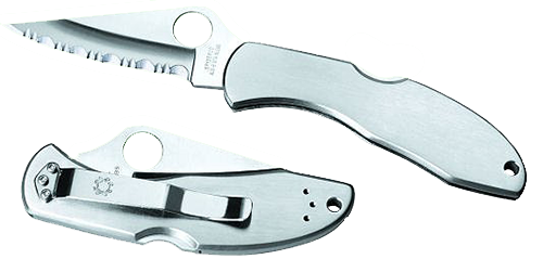 Spyderco Delica Manual Folding Knife, 2.88" Clip-point Vg-10 Serrated Blade (Stainless Steel Handle) - C11S