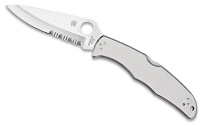 Spyderco Endura4 Manual Folding Knife, 3.75" Clip-point Vg10/Satin Combo Blade (Stainless Handle) - C10PS