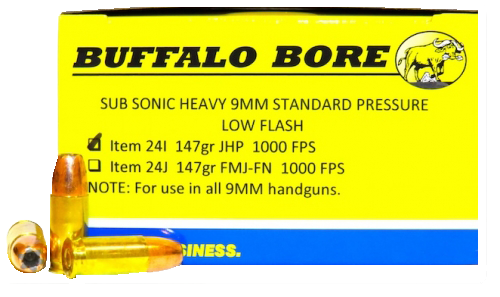 Buffalo Bore Ammunition 9mm Jacketed Hollow Point, 147 Grain (20 Rounds) - 24I/20