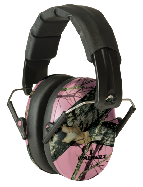 Walkers Game Ear GWPFPM1PKMO Pro Low Profile Folding Muff Earmuff Pink Mossy Oak