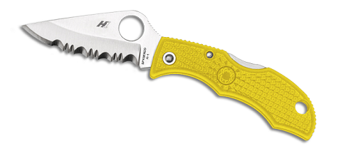 Spyderco Ladybug 3 Manual Folding Knife, 1.938" Drop-point H1 Serrated Blade (Fiberglass Reinforced Nylon Yellow Handle) - LYLS3