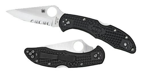 Spyderco Delica Manual Folding Knife, 2.88" Clip-point Vg-10 Serrated Blade (Fiberglass Reinforced Nylon Handle) - C11SBK