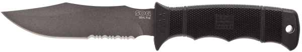 SOG Seal Pup Fixed Knife, 4.75" Clip-point Aus-6 Partially Serrated Blade (Fiberglass Reinforced Nylon Black Handle) - M37NCP