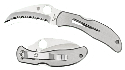 Spyderco Harpy Manual Folding Knife, 2.75" Hawkbill Vg-10 Serrated Blade (Stainless Steel Handle) - C08S