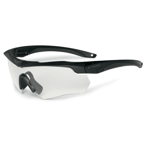 One Black Crossbow frame w/interchangeable Clear Lens.  Microfiber cleaning pouch & elastic retention strap