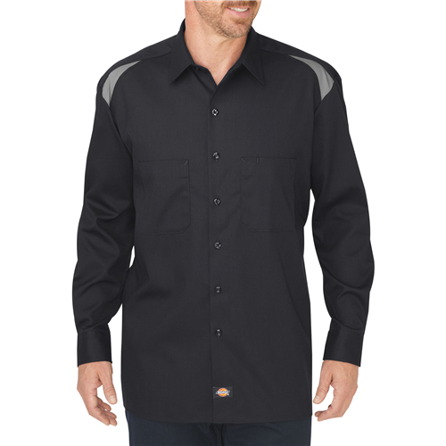 Dickies Performance Men's Long Sleeve Uniform Shirt in Black/Smoke - X-Large