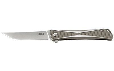 Columbia River Crossbones Manual Folding Knife, 3.5" Straightback Aus-8 Plain Blade (Aluminum Gray Handle) - 7530