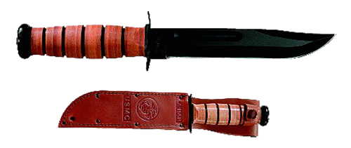 Ka-Bar Knives USMC Fixed Knife, 7" Clip-point 1093 Cro-Van Plain Blade (Leather Handle) - 1217