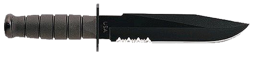 Ka-Bar Knives Fighting/Utility Fixed Knife, 8" Clip-point 1093 Cro-Van Black Partially Serrated Blade (Synthetic Rubber Black Handle) - 1271