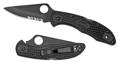 Spyderco Delica Manual Folding Knife, 2.88" Drop-point Black Vg-10 Partially Serrated Blade (Fiberglass Reinforced Nylon Handle) - C11PSBBK