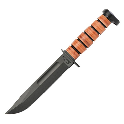 Ka-Bar Knives Dog's Head Fixed Knife, 7" Clip-point 1095 Cro-Van Plain Blade (Leather Handle) - 1317