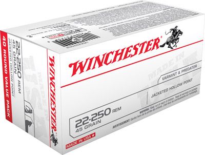 Winchester Best Value .22-250 Remington Jacketed Hollow Point, 45 Grain (40 Rounds) - USA222502