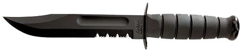 Ka-Bar Knives Fighting/Utility Fixed Knife, 7" Clip-point 1093 Cro-Van Black Partially Serrated Blade (Synthetic Rubber Black Handle) - 1212