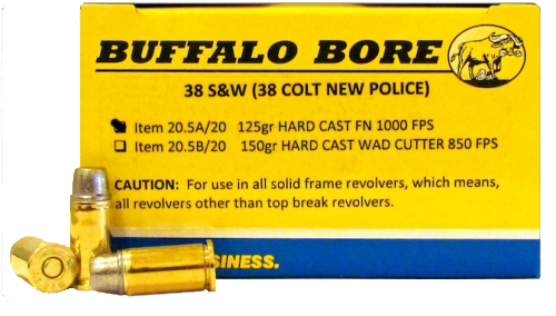 Buffalo Bore Ammunition .38 S&W Hard Cast Flat Nose, 125 Grain (20 Rounds) - 20.5A/20