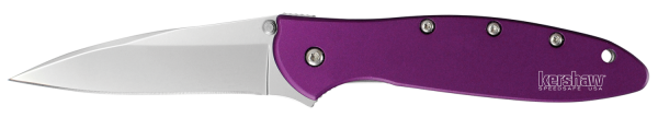 Kershaw Knives Leek Assisted Folding Knife, 3" Modified Drop-point Sandvik 14C28N Steel Plain Blade (6061-T6 Anodized Aluminum Purple Handle) - 1660PUR