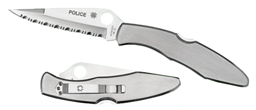 Spyderco Police Manual Folding Knife, 4.13" Clip-point Vg-10 Plain Blade (Stainless Steel Handle) - C07P