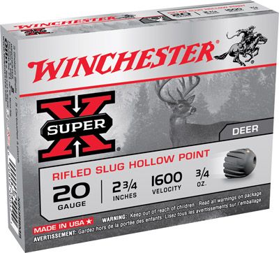 Winchester Super-X .20 Gauge (2.75") Slug (Rifled) Lead (5-Rounds) - X20RSM5