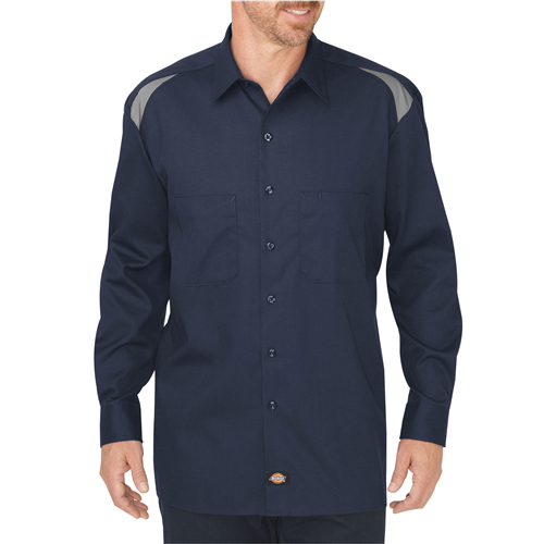 Dickies Performance Men's Long Sleeve Uniform Shirt in Dark Navy/Smoke - X-Large