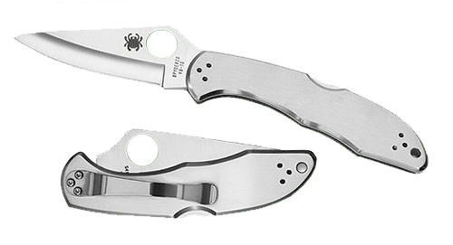 Spyderco Delica Manual Folding Knife, 2.88" Clip-point Vg-10 Plain Blade (Stainless Steel Handle) - C11P