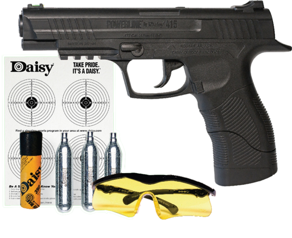 Daisy 5415 Powerline 415 Air Pistol Kit SA CO2 Powered .177 BB 21rd Syn Stk Blk