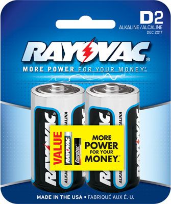 Rayovac Alkaline D Card Battery 2 Pack 1.5V Nominal Voltage 8132F
