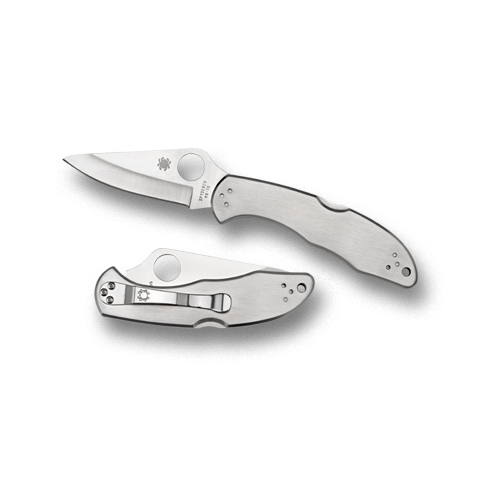 Spyderco Delica 4 Manual Folding Knife, 2.875" Drop-point Combo Blade (Stainless Handle) - C11PS