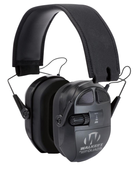 Walkers Game Ear GWPXPMQB Ultimate Series Power Muff Quads Black Earmuff 27 dB