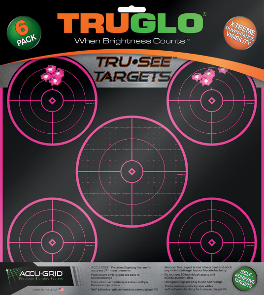 Truglo TG11P6 Tru-See Spatter Target Pink Bullseye 6 Pack