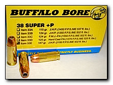 Buffalo Bore Ammunition .38 Super +P Jacketed Hollow Point, 147 Grain (20 Rounds) - 33E/20