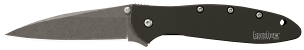 Kershaw Knives Leek Assisted Folding Knife, 3" Modified Drop-point Sandvik 14C28N Stonewashed Plain Blade (6061-T6 Anodized Aluminum Black Handle) - 1660SWBLK