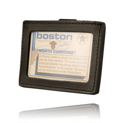 Boston Leather Clip-On Horizontal ID Holder in Black - 5983-1