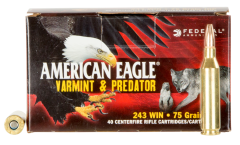 Federal Cartridge American Eagle .243 Winchester Jacketed Hollow Point, 75 Grain (40 Rounds) - AE24375VP