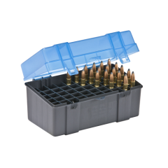 Large Rifle Ammo Case holds 50 rounds of .378 Wby. Mag, .375-300 Rem Ultra Mag, .28 Rem, and .25-06 Rem Caliber Bullets