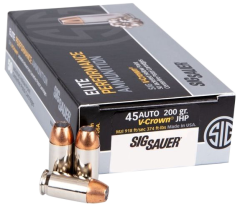 Sig Sauer V-Crown .45 ACP Jacketed Hollow Point, 200 Grain (20 Rounds) - E45AP1-50