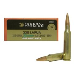 Federal Cartridge Gold Medal Target .338 Lapua Magnum Sierra MatchKing BTHP, 250 Grain (20 Rounds) - GM338LM