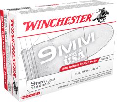 Winchester Ammunition 9mm Full Metal Jacket, 115 Grain (200 Rounds) - USA9W