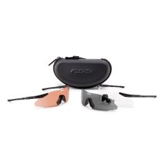 ICE 2X+ Deluxe Kit (Medium/Large Fit) - Black frames. Two fully-assembled eyeshields: (1) w/Clear lens & (1) w/Hi-Def Copper lens, and (1) extra Smoke Gray lens. Anti-fog solution, microfiber cleaning pouch, zippered hard case & elastic retention strap