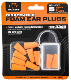 Walkers Game Ear GWPFP5PK Foam Ear Plugs 5 Pack 30 dB Orange
